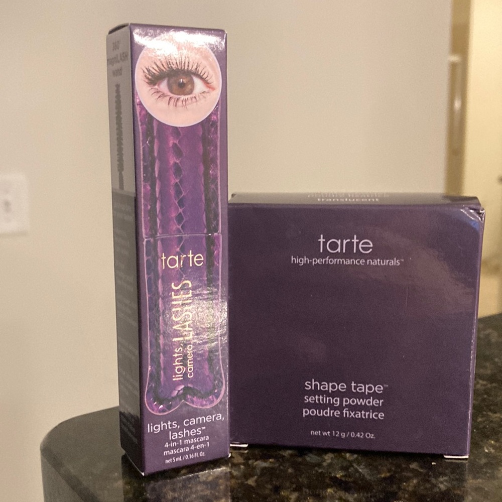 Tarte Lights Camera Lashes 4-in-1 Mascara & Tarte Shape Tape Setting Powder NEW
